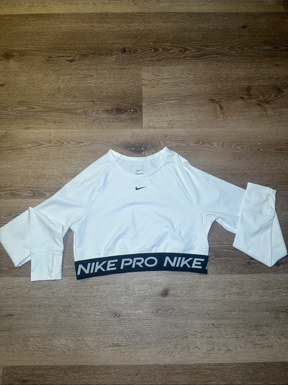 Nike White Cropped Long-Sleeve Pro Training Top